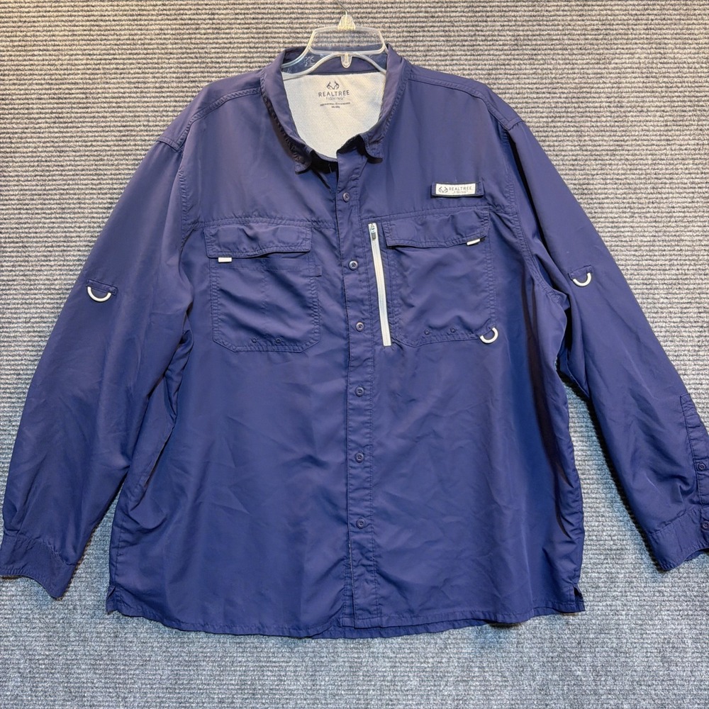 Realtree Fishing Shirt 2XL Men's Blue Lightweight Vented Outdoor Button Up